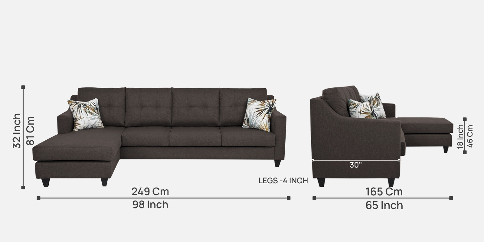 Welly Fabric RHS Sectional Sofa (3+Lounger) In Caspa Brown Colour