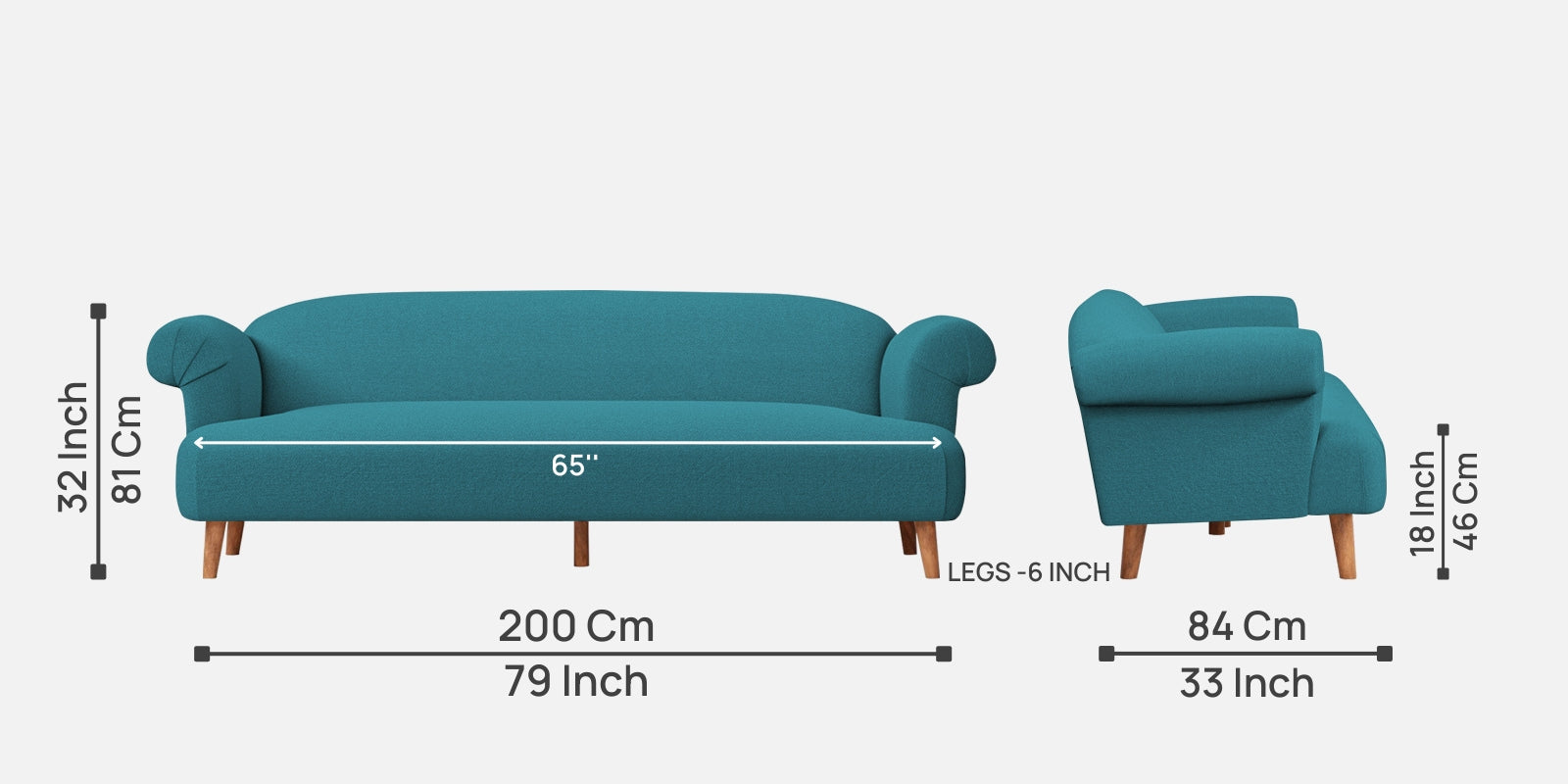 Barber Fabric 3 Seater Sofa in Water Blue Colour