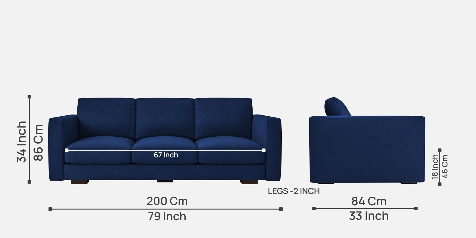 Messy Fabric 3 Seater Sofa in Royal Blue Colour