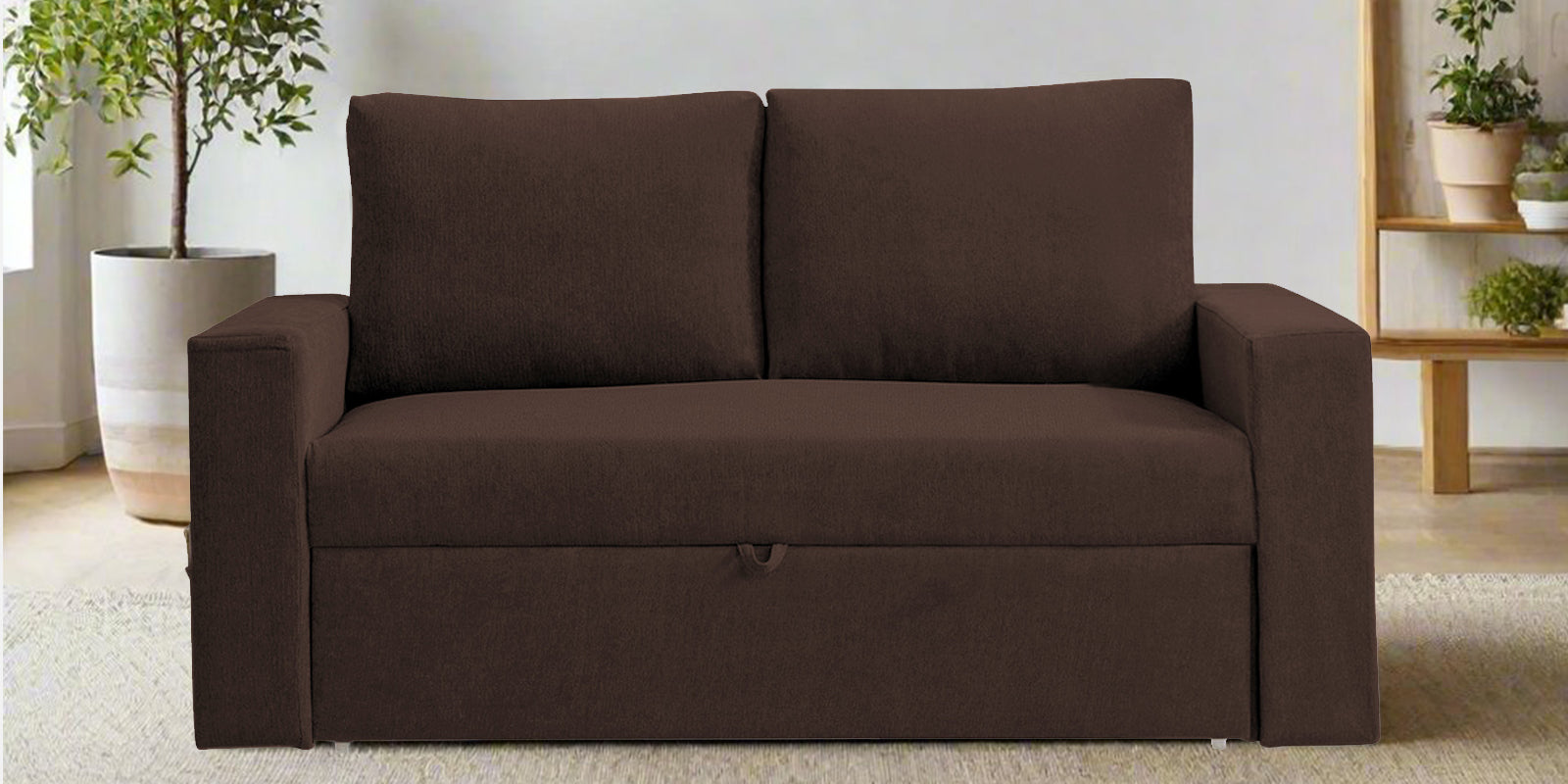 Kara Fabric 2 Seater Pull Out Sofa Cum Bed in Coffee Brown Colour