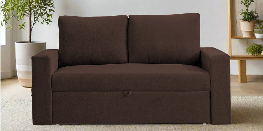 Kara Fabric 2 Seater Pull Out Sofa Cum Bed In Coffee Brown Colour - Febonic Living