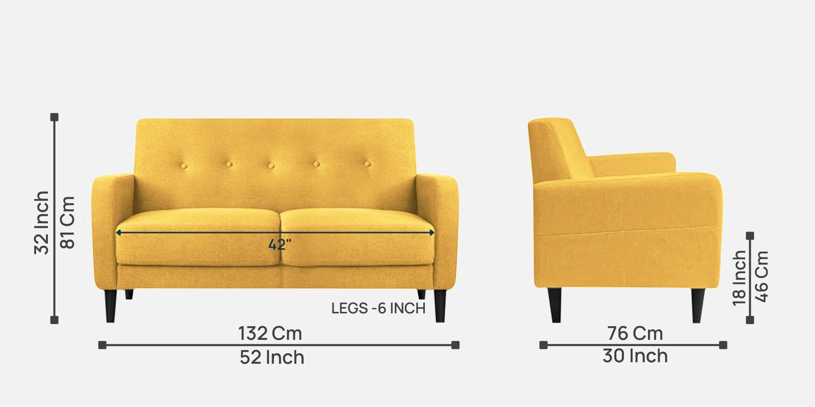 Marq Fabric 2 Seater Sofa In Bold Yellow Colour