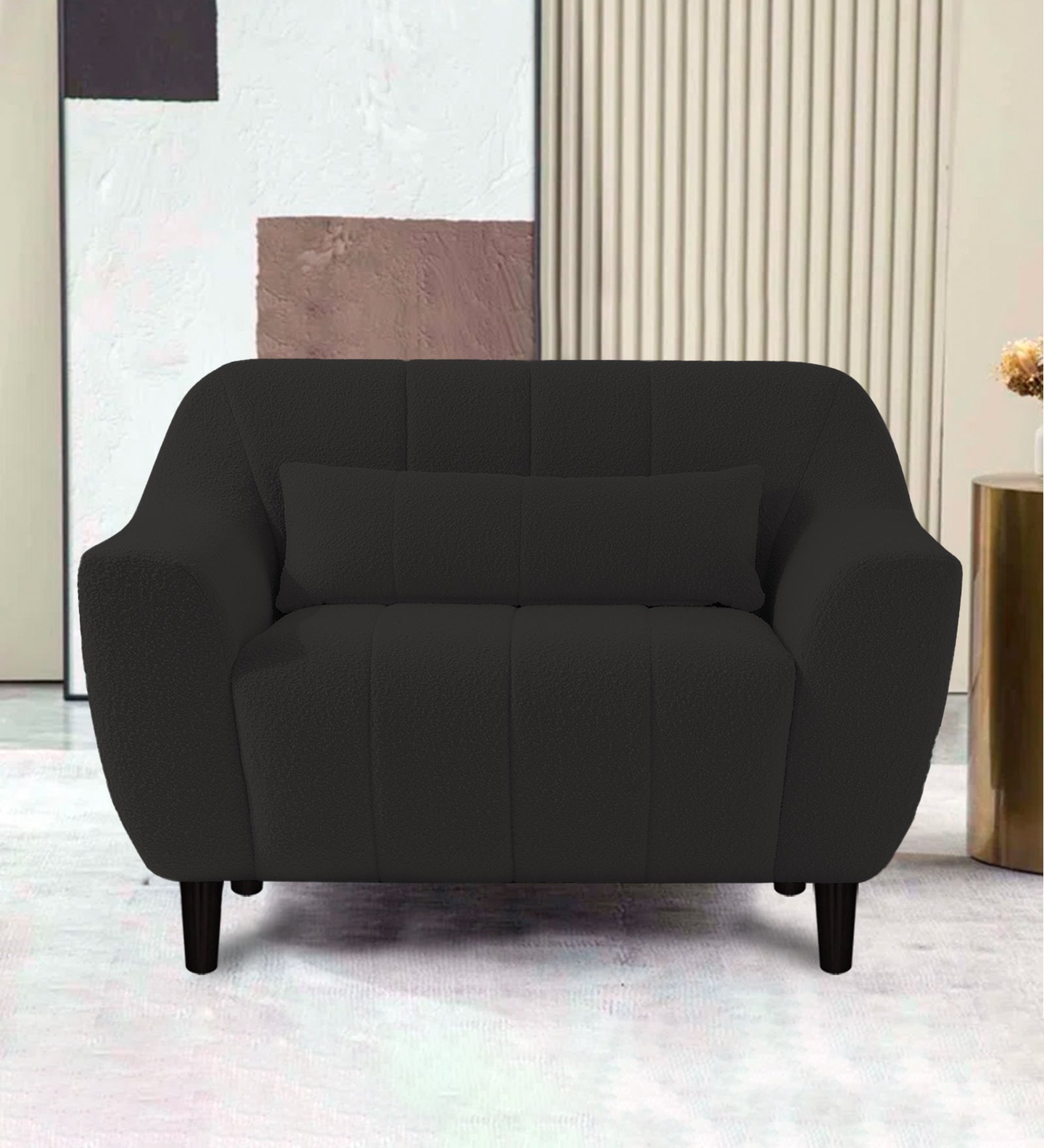 Nesco Fur Fabric 1 Seater Sofa in Cloud Grey Colour