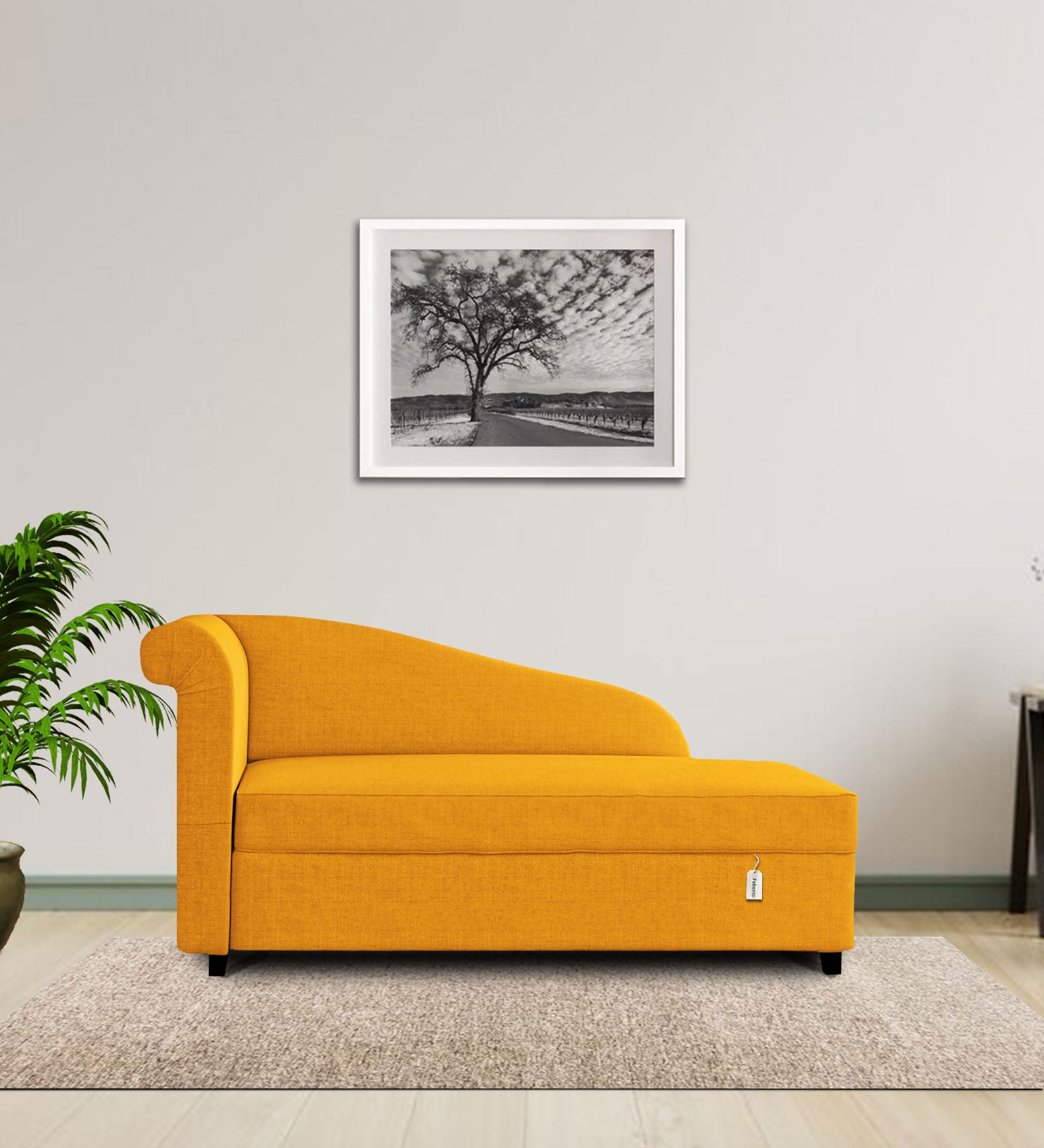 Toppy Fabric RHS Chaise Lounger In Bold Yellow Colour With Storage