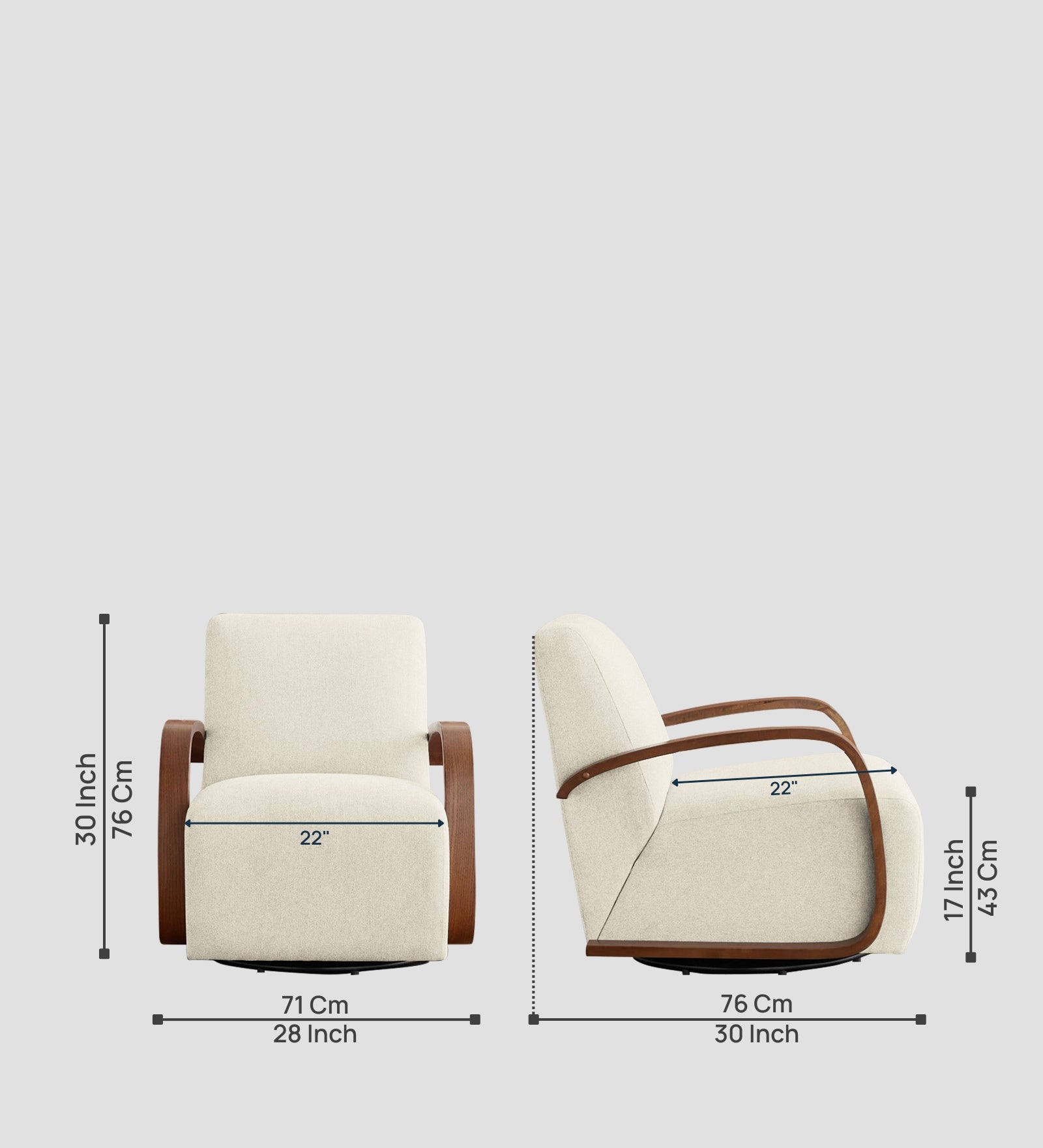 Balma Fabric Swivel Chair in Ivory Cream Colour
