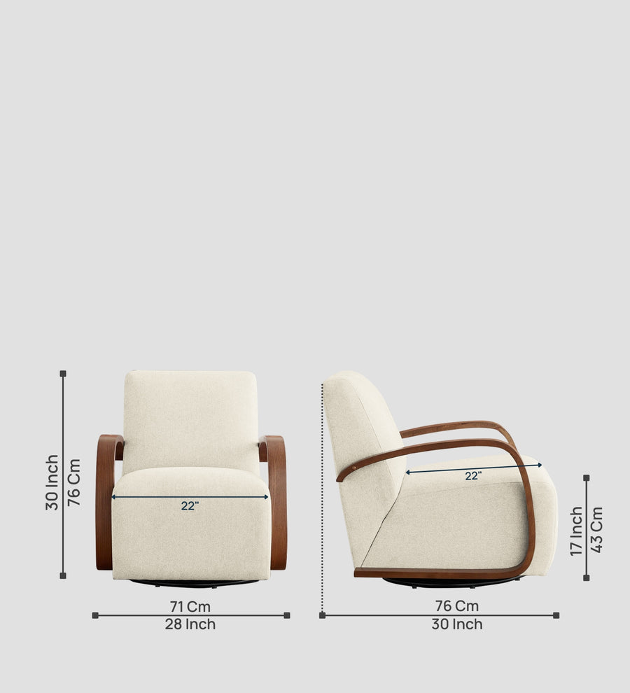 Balma Fabric Swivel Chair In Ivory Cream Colour - Febonic Living