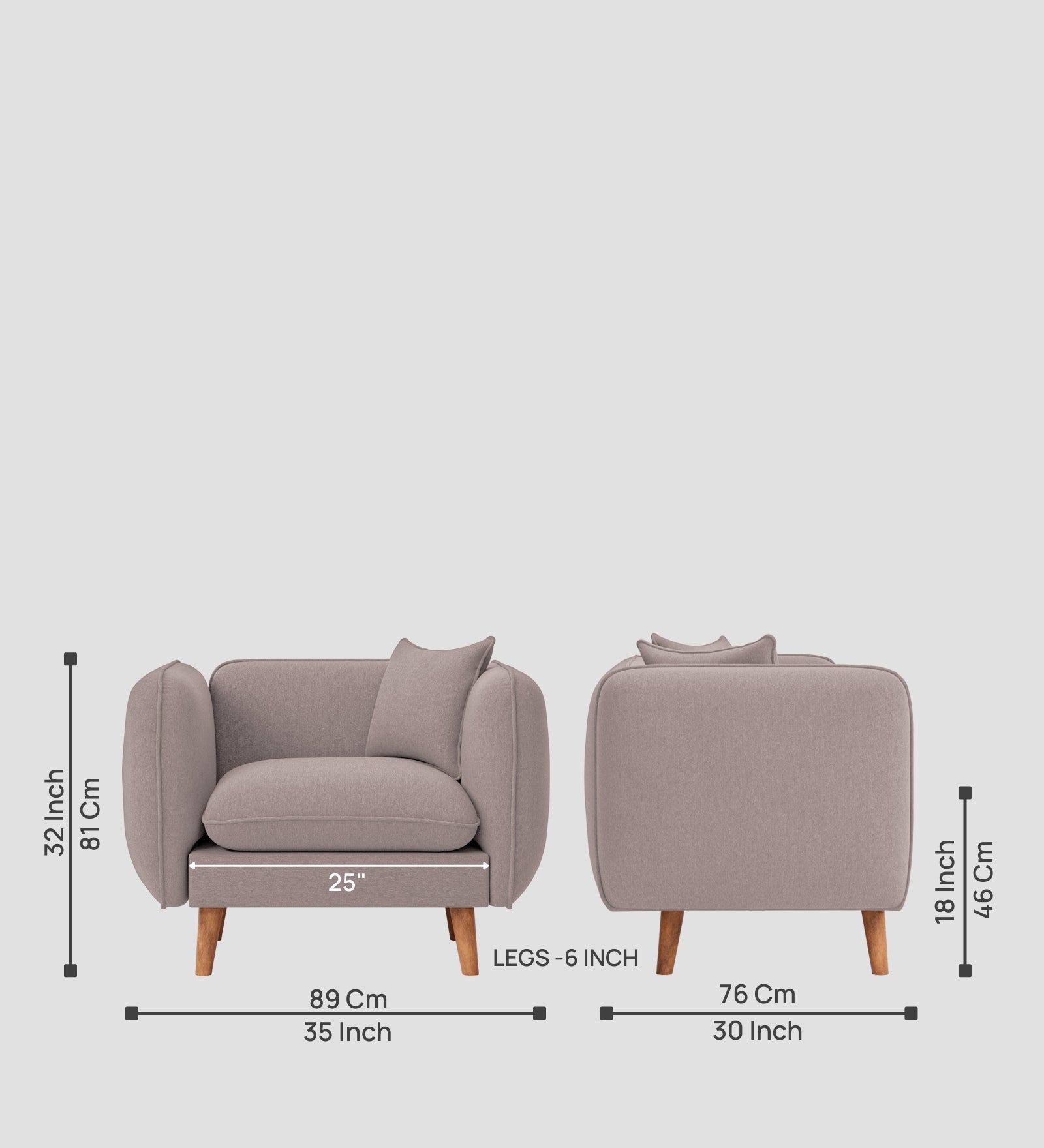 Reva Fabric 1 Seater Sofa In  Almond Beige Colour - Febonic Living