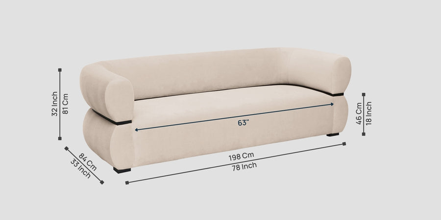 Kula Velvet 3 Seater Sofa In Camel Beige Colour - Febonic Living