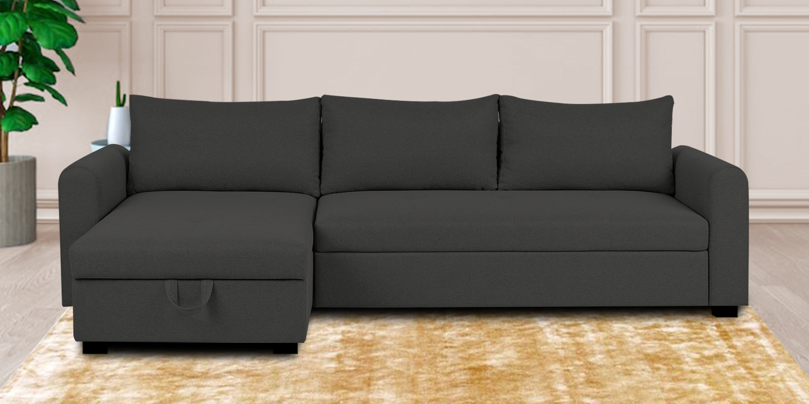 Sigma Fabric RHS Sectional (3+ Lounger) in Charcoal Grey Colour