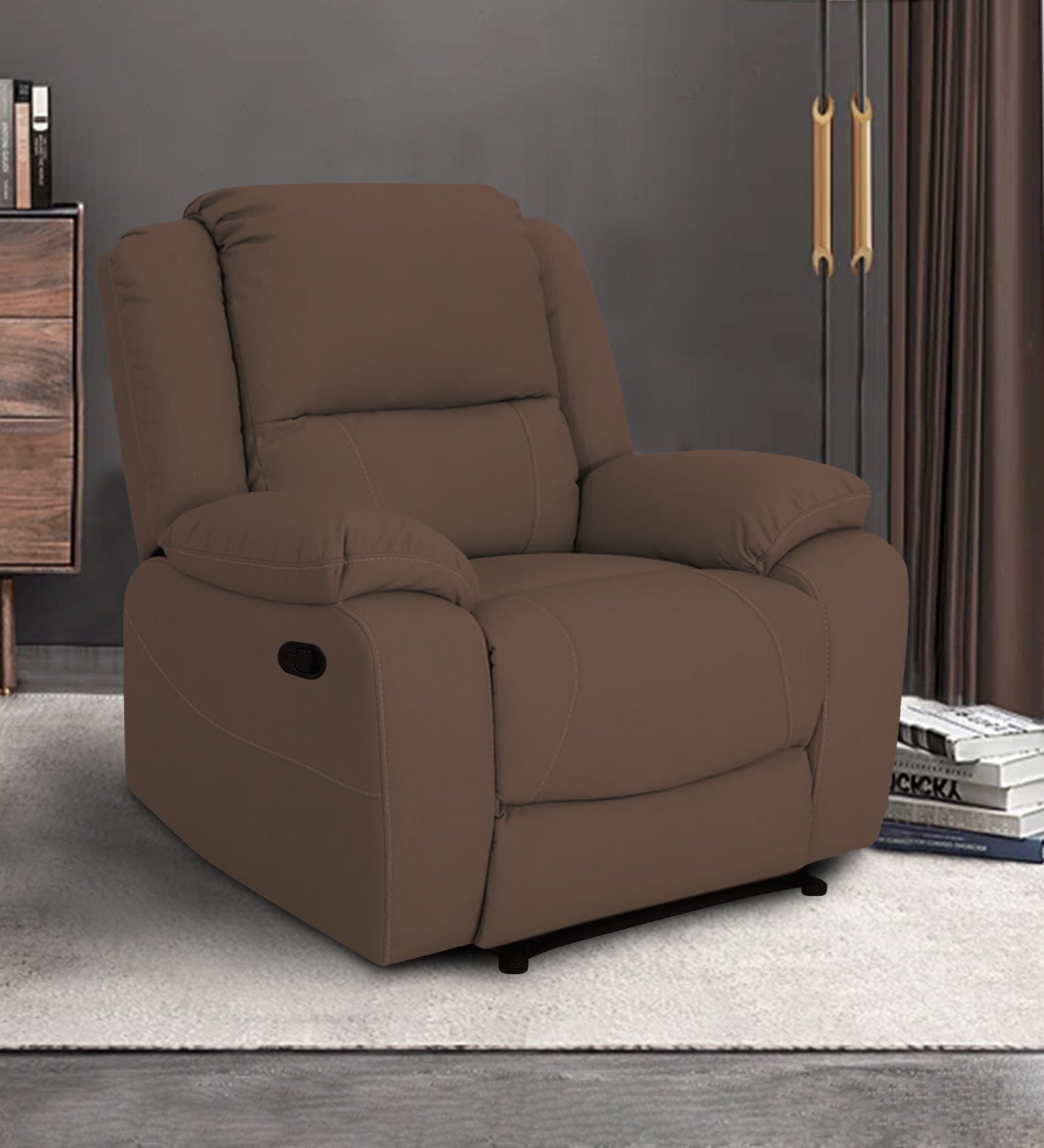 Adley Fabric Manual 1 Seater Recliner In Ginger Brown Colour