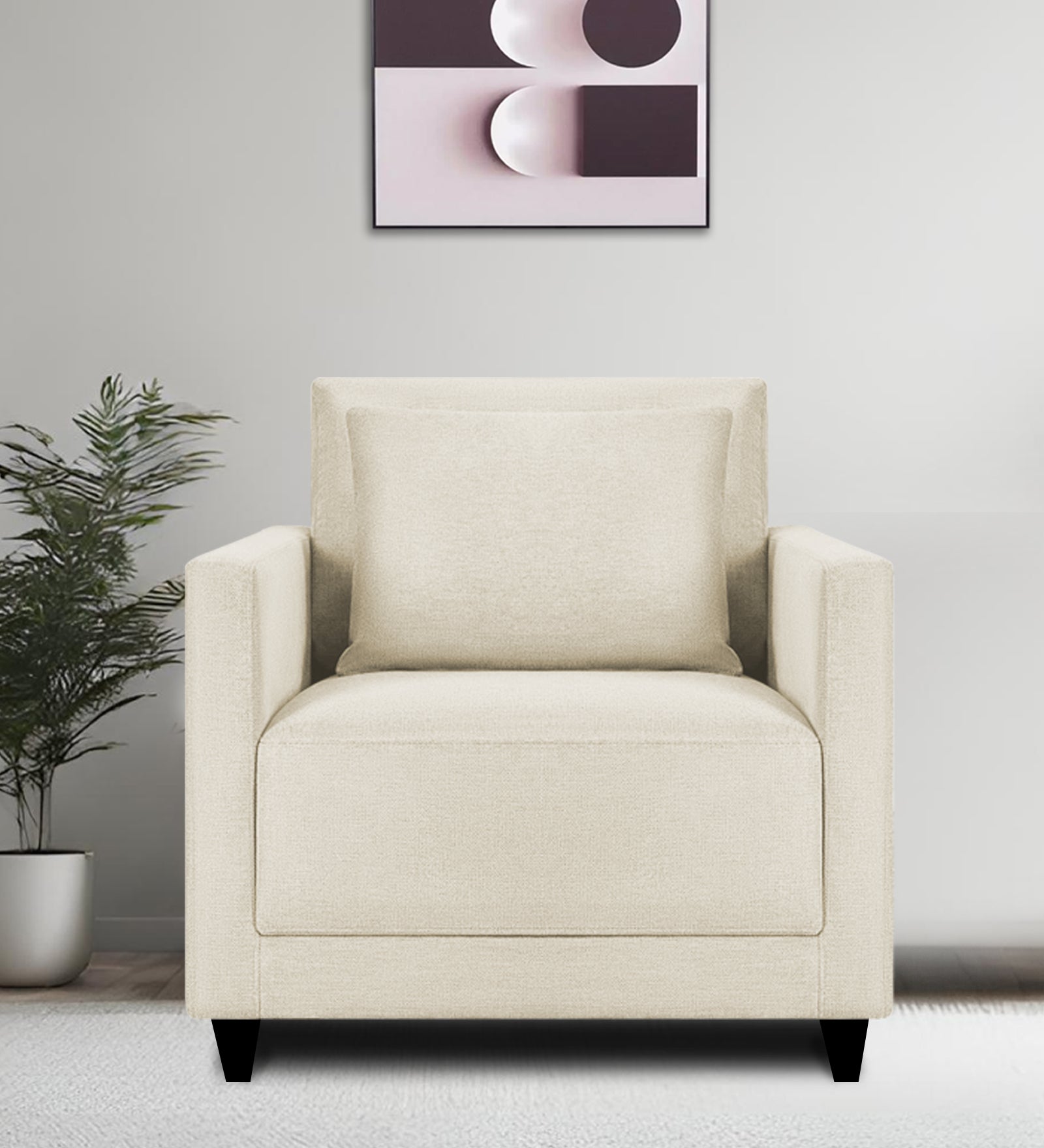 Kera Fabric 1 Seater Sofa in Ivory Cream Colour