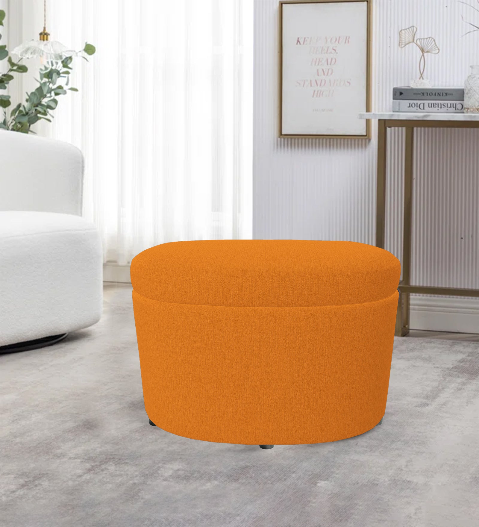 Ruggy Fabric Storage Ottoman in Vivid Orange Colour