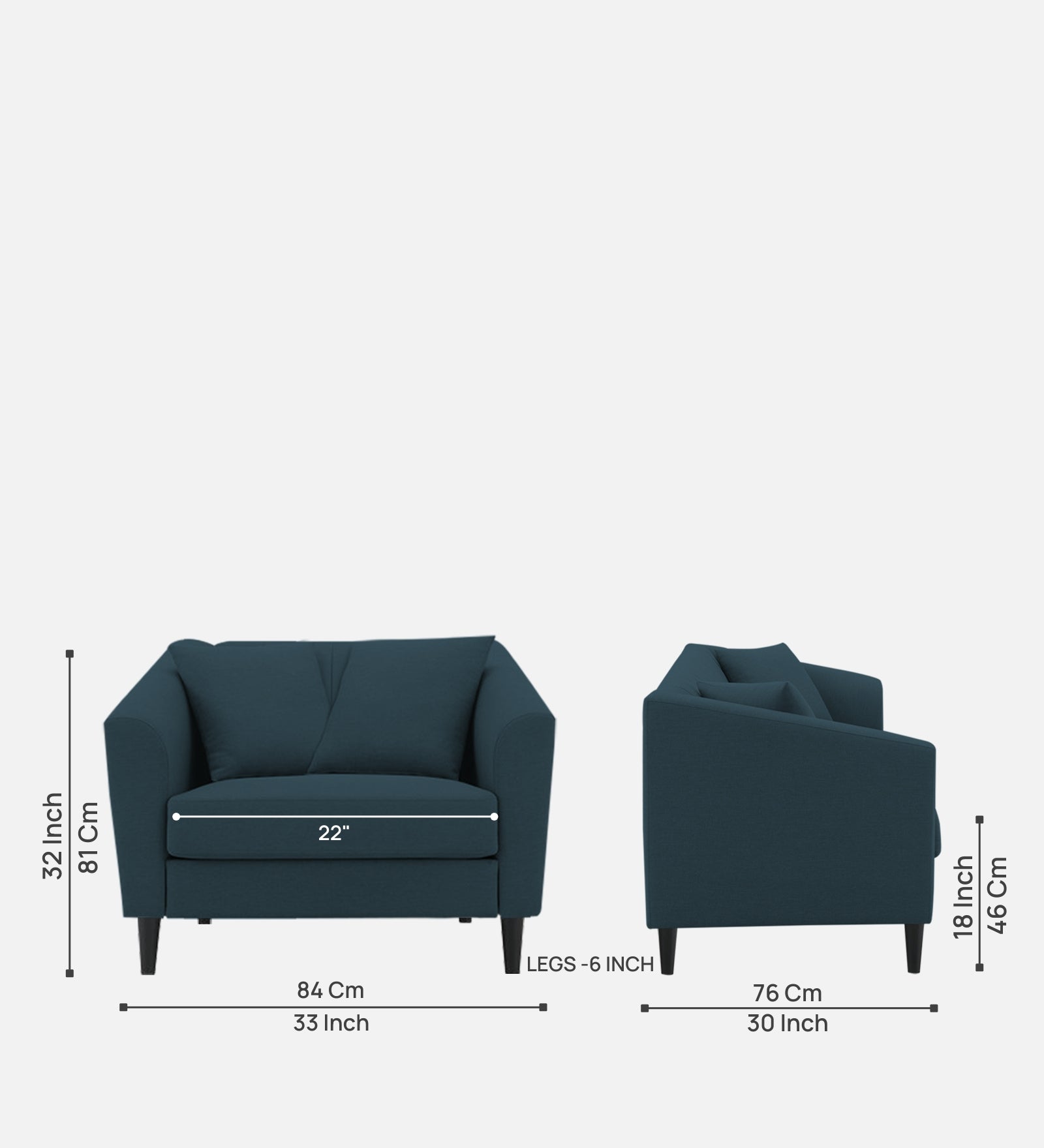 Polon Fabric 1 Seater Sofa In Cool Blue Colour