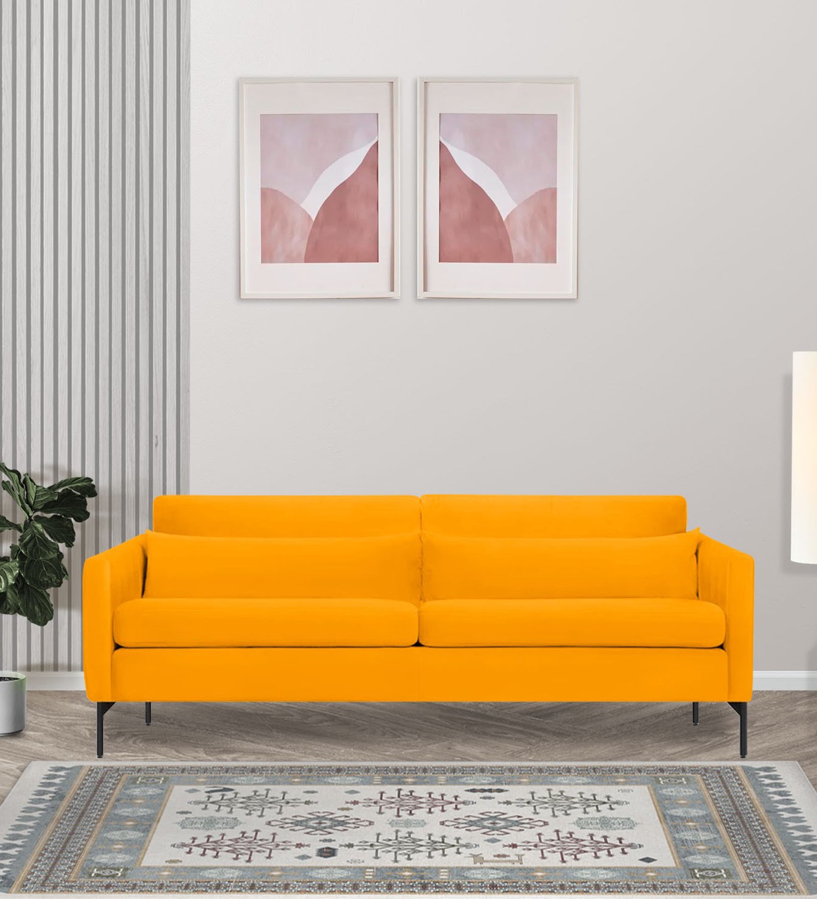 Haru Velvet 3 Seater Sofa in Saffron yellow Colour