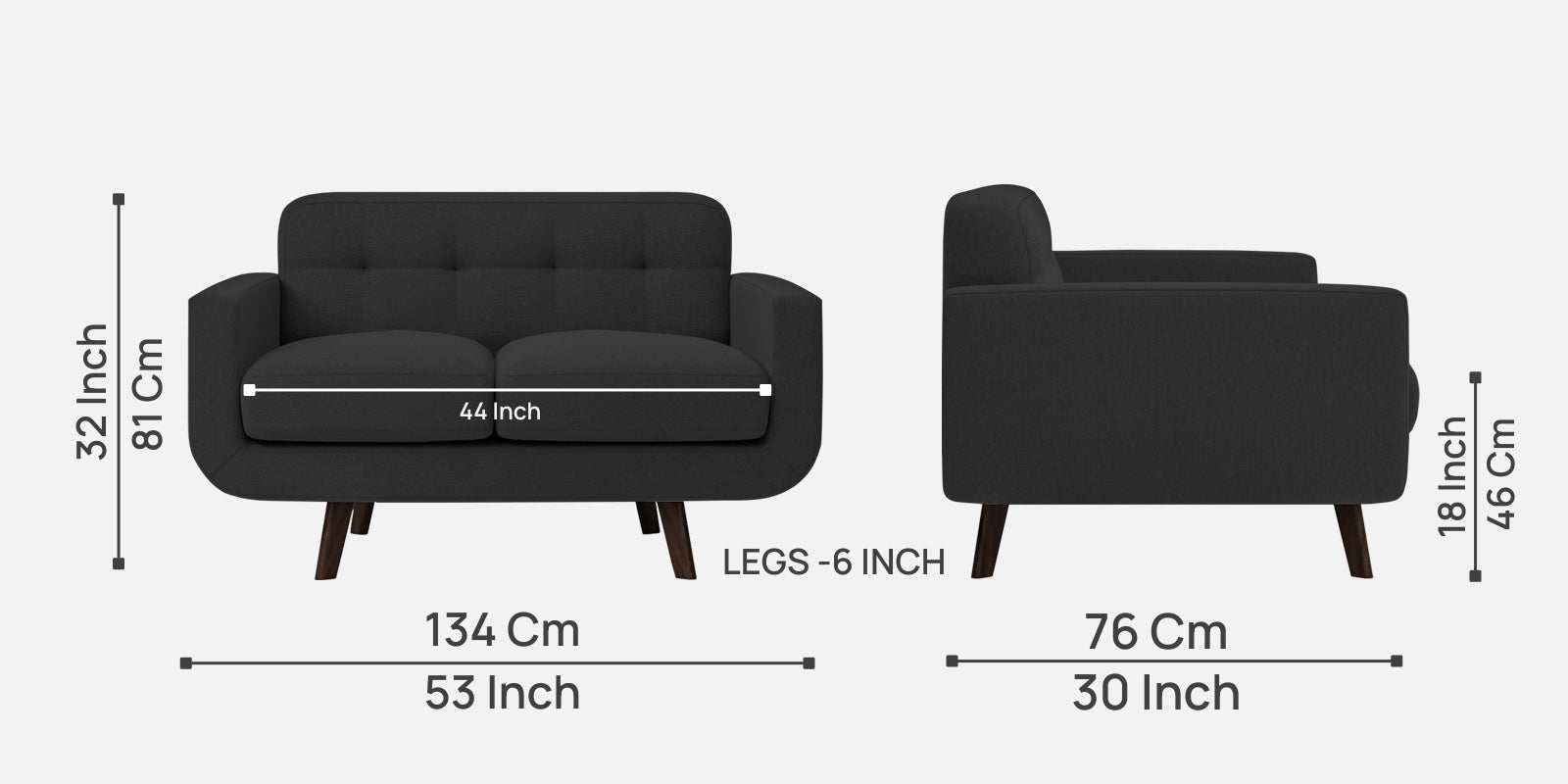 Marsela Fabric 2 Seater Sofa in Bitter Black Colour