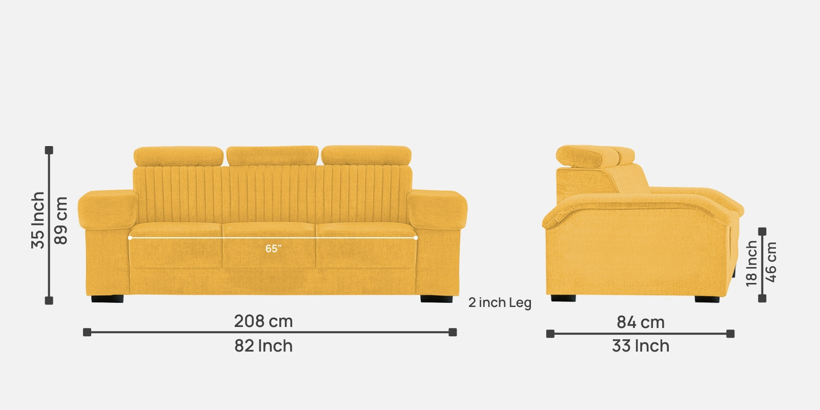 Draco Fabric 3 Seater Sofa In Bold Yellow Colour - Febonic Living