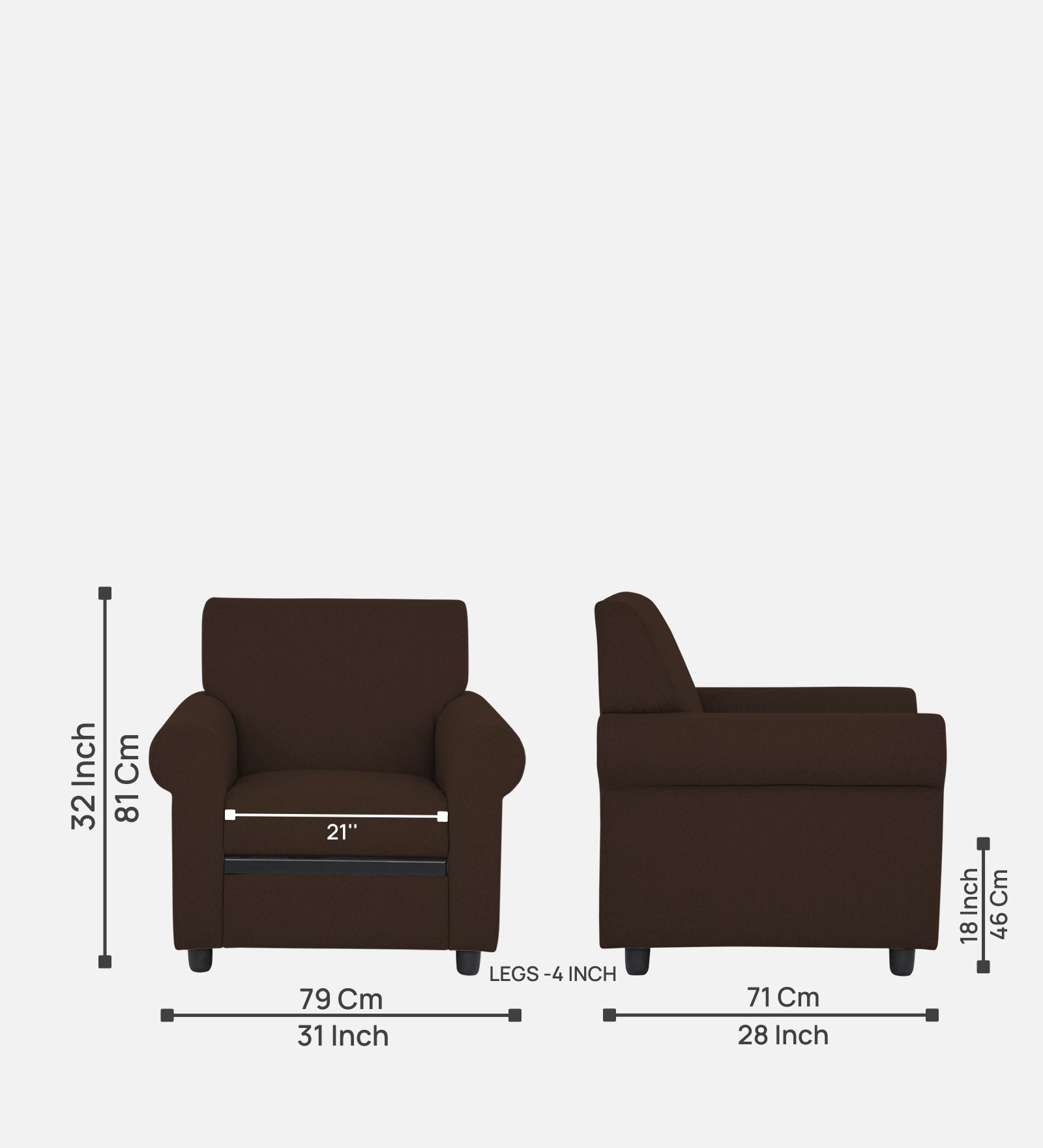 Ribby Fabric 1 Seater Sofa in Cidar Brown Colour