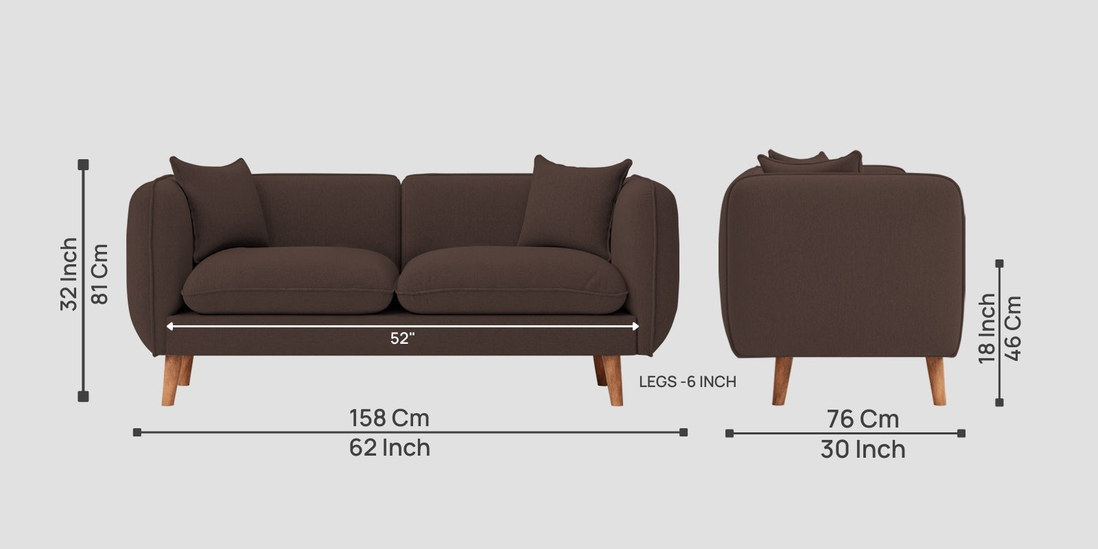 Reva Fabric 2 Seater Sofa In Caramel Brown Colour - Febonic Living