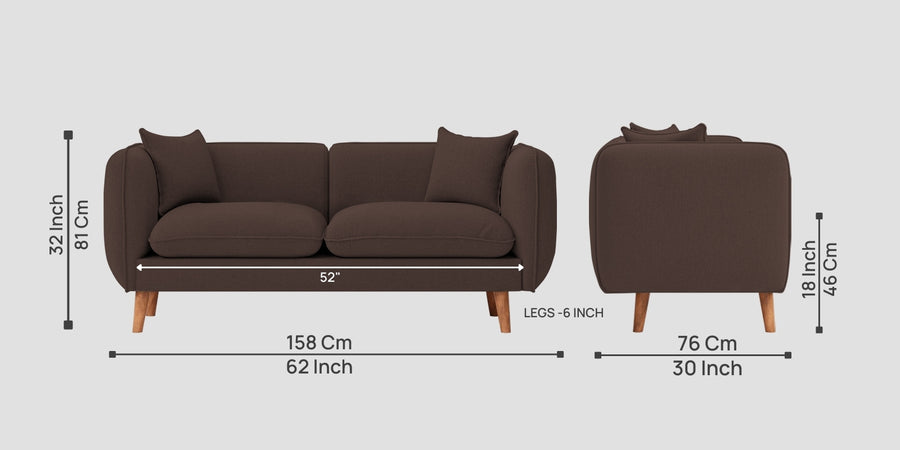 Reva Fabric 2 Seater Sofa In Caramel Brown Colour - Febonic Living