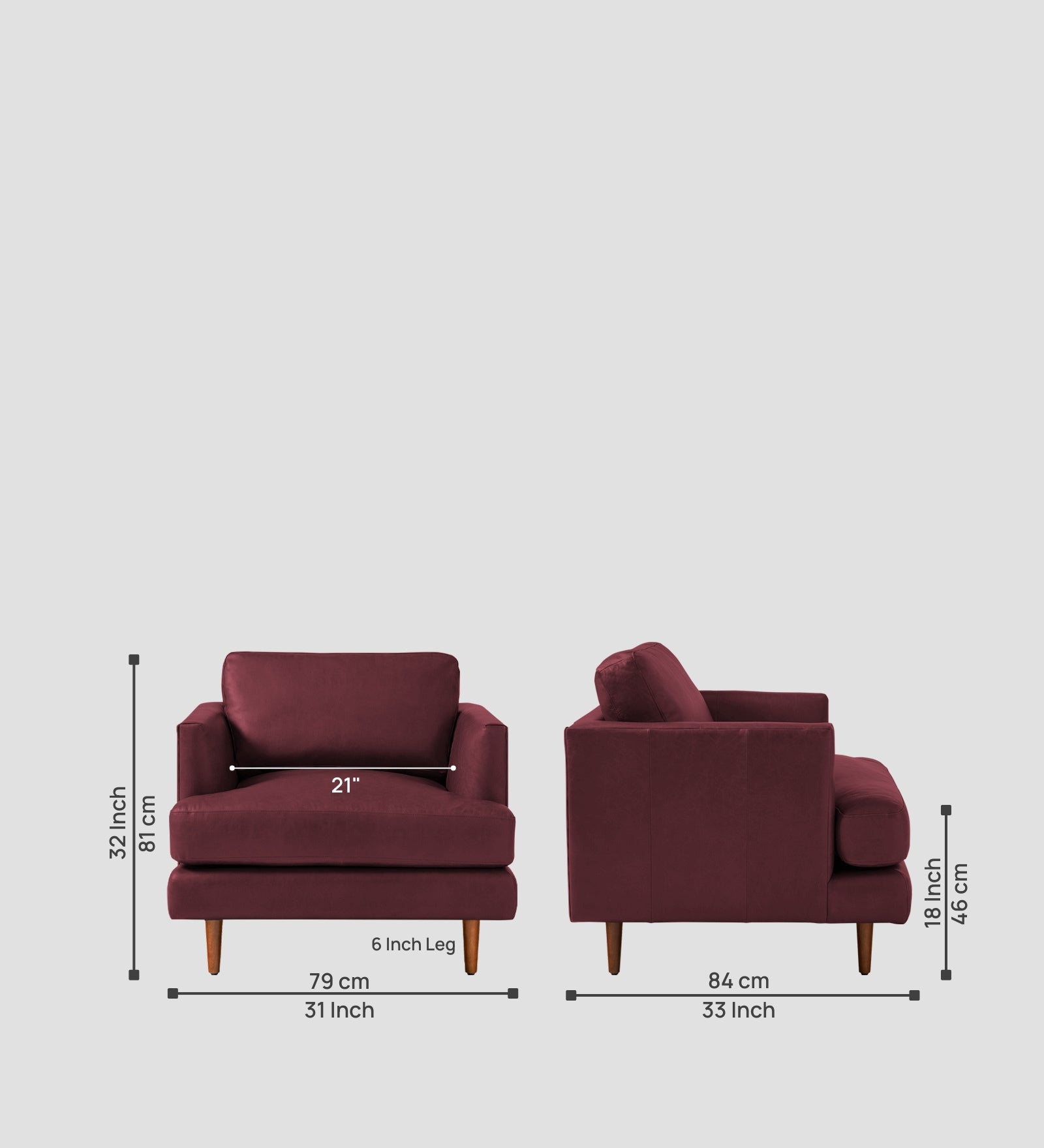 Sterio Leatherette 1 Seater Sofa In  Burgundy Maroon Colour - Febonic Living