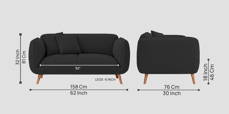 Zia Fabric 2 Seater Sofa In Bitter Black Colour - Febonic Living