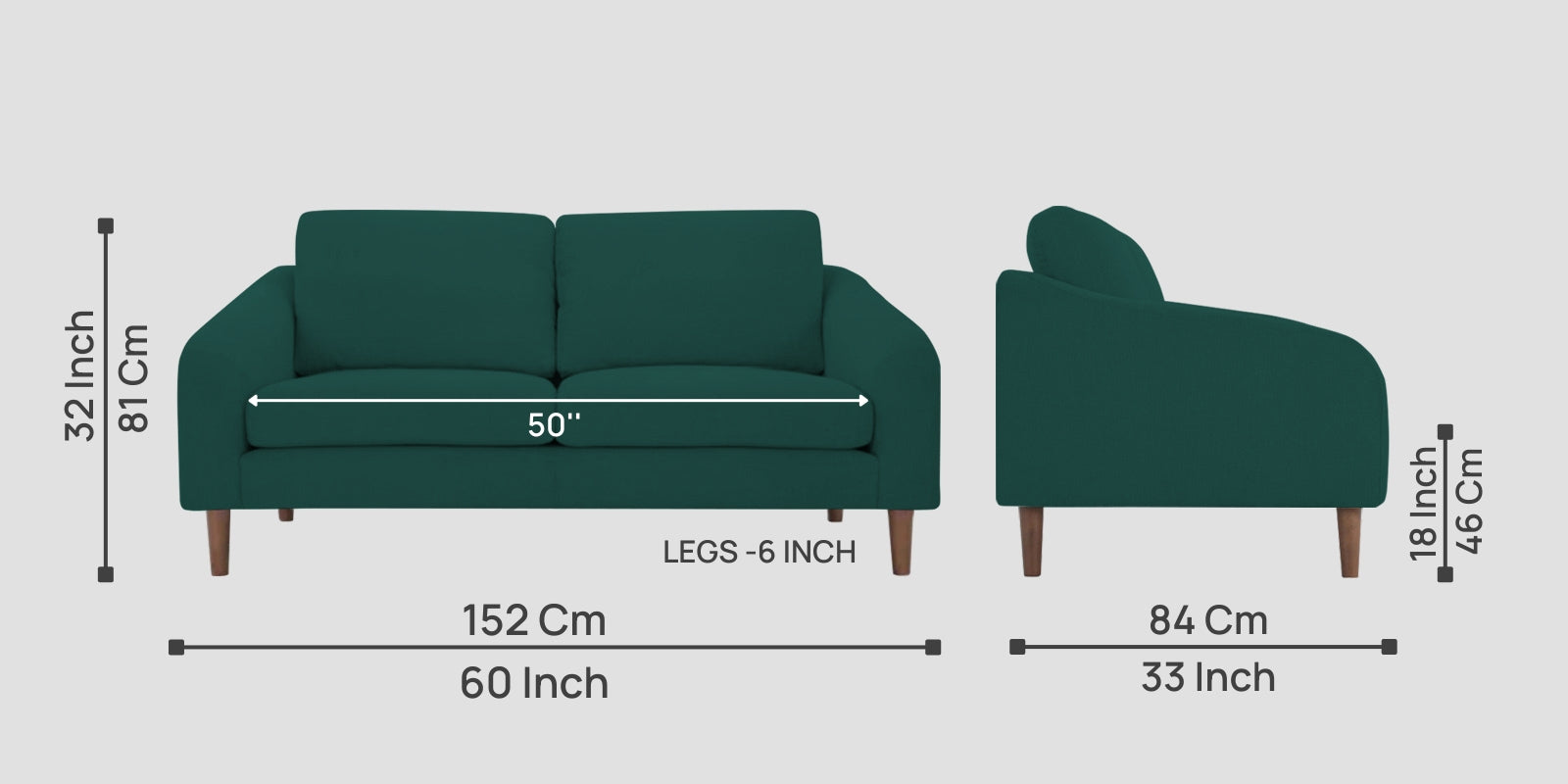 Elara Fabric 2 Seater Sofa in Sage Green Colour - Febonic Living