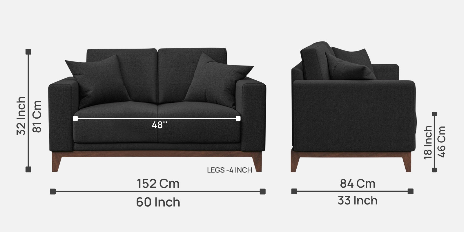 Luca Fabric 2 Seater Sofa in Bitter Black Colour