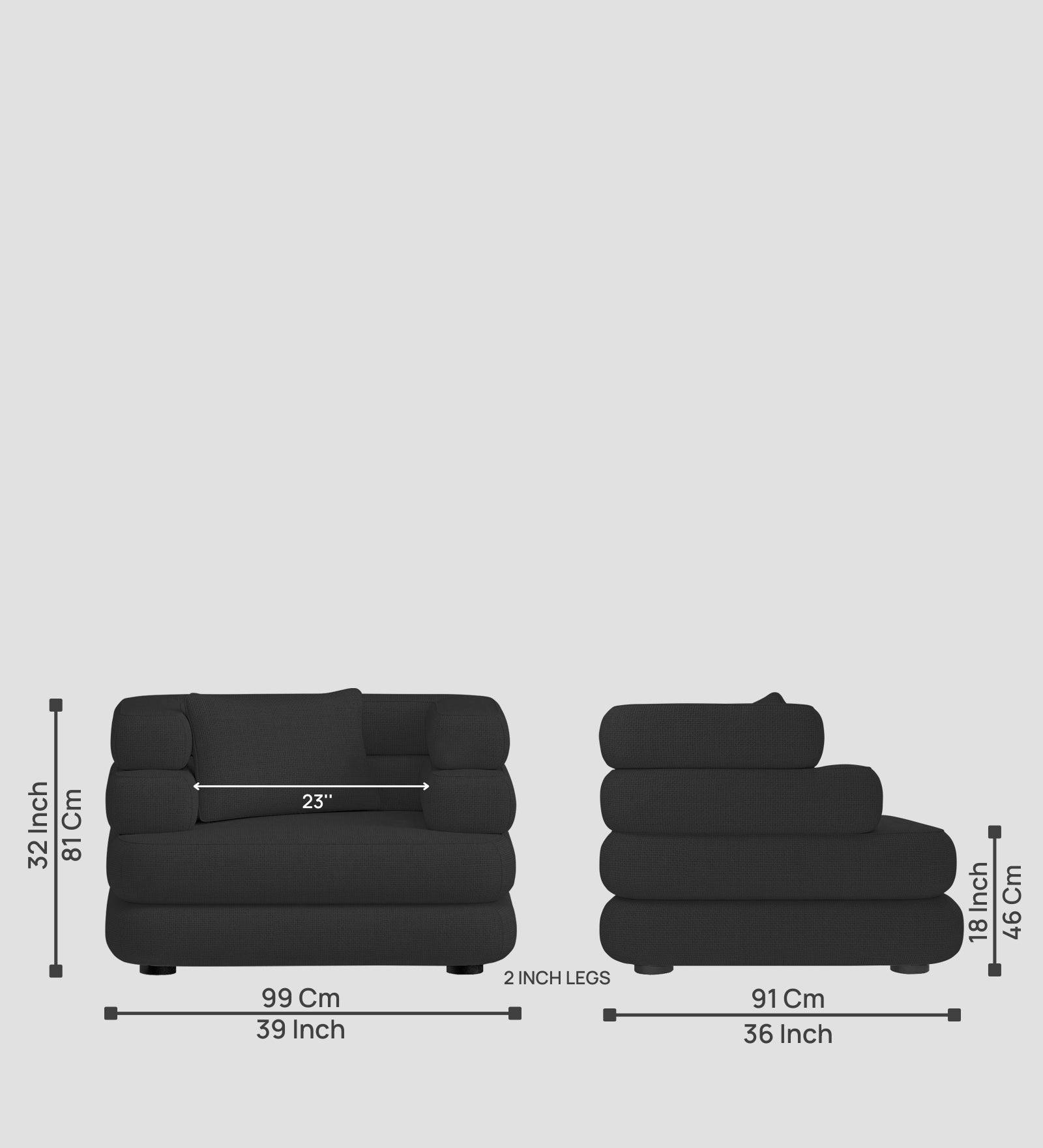 Wener Fabric 1 Seater Sofa in Bitter Black Colour