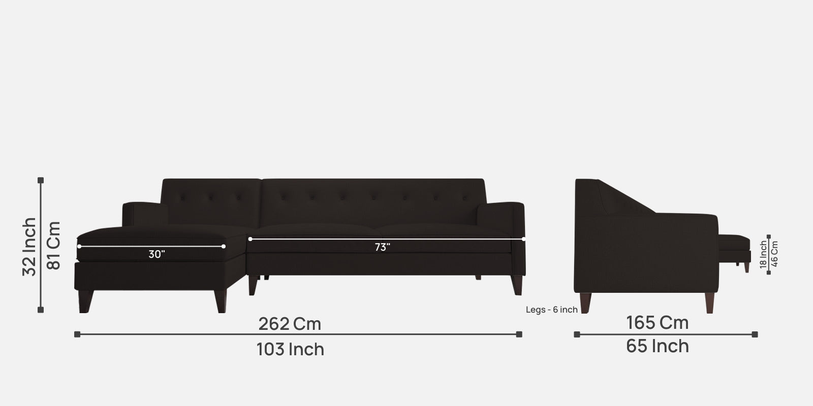 Miller Fabric RHS Sectional Sofa (3+Lounger) in Cara Brown Colour