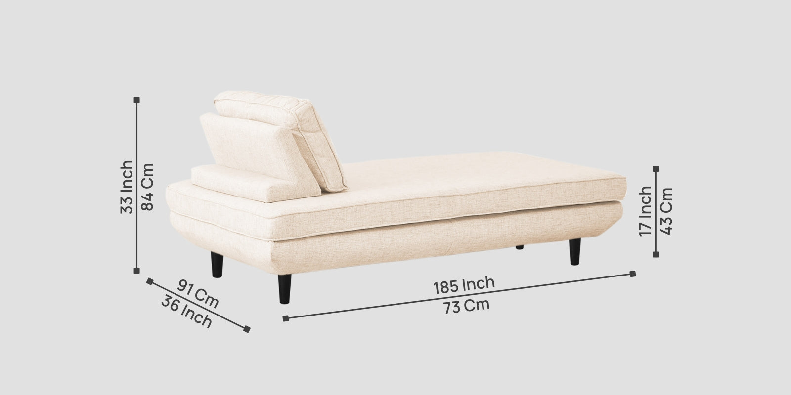 Hiver Fabric Day Bed Sofa In Woom Beige Colour With Back Rest - Febonic Living