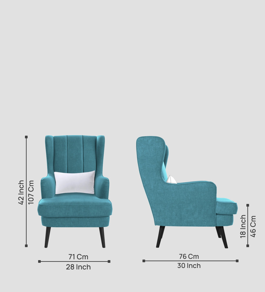 Niya Velvet Wing Chair In Aqua Blue Colour - Febonic Living