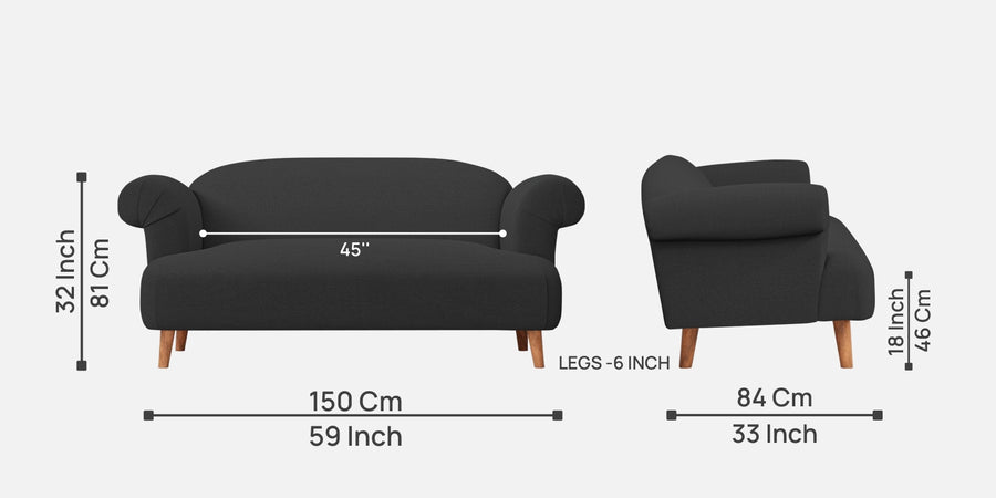 Barber Fabric 2 Seater Sofa In Bitter Black Colour - Febonic Living