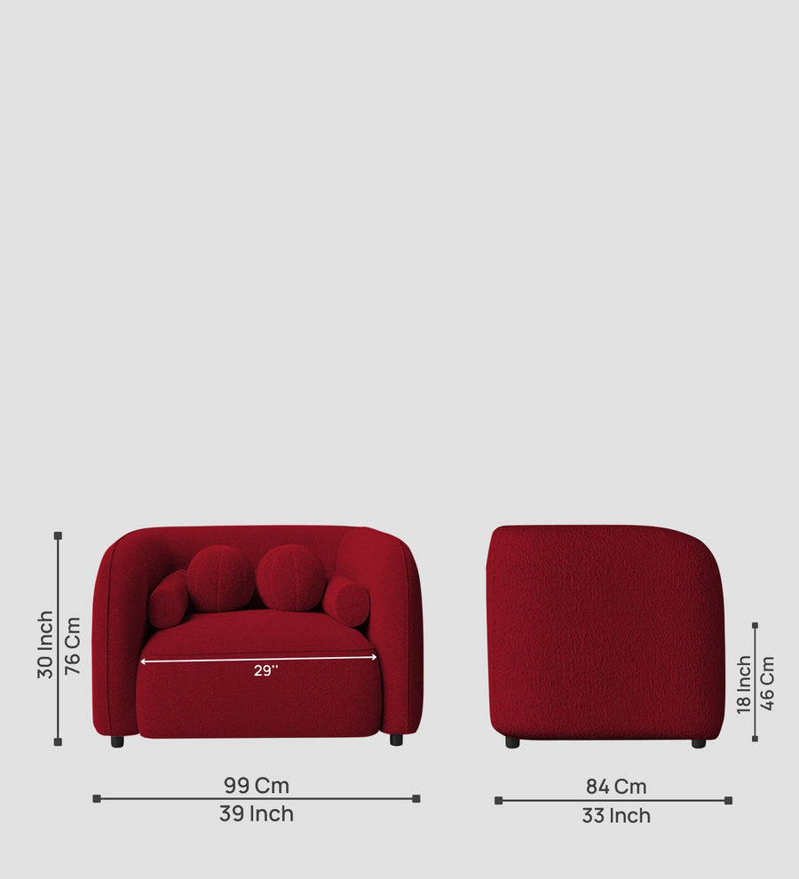 Corny Boucle Fabric 1 Seater Sofa In Candy Red Colour - Febonic Living