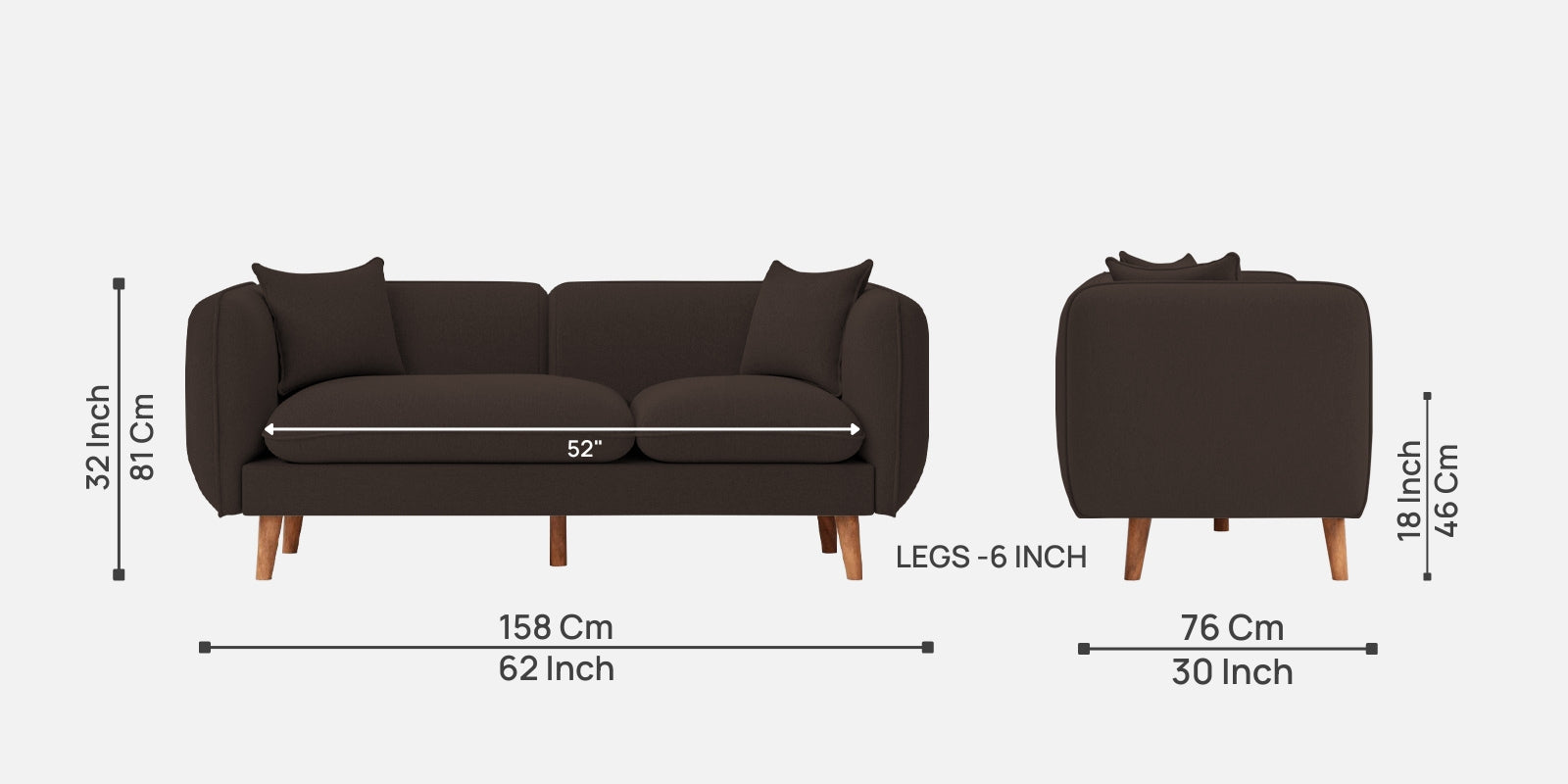 Reva Fabric 2 Seater Sofa In Coco Brown Colour