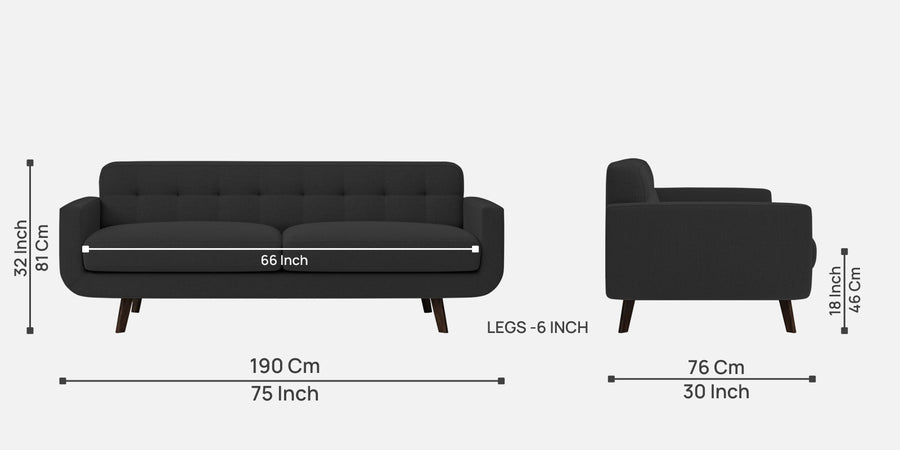 Marsela Fabric 3 Seater Sofa In Bitter Black Colour - Febonic Living