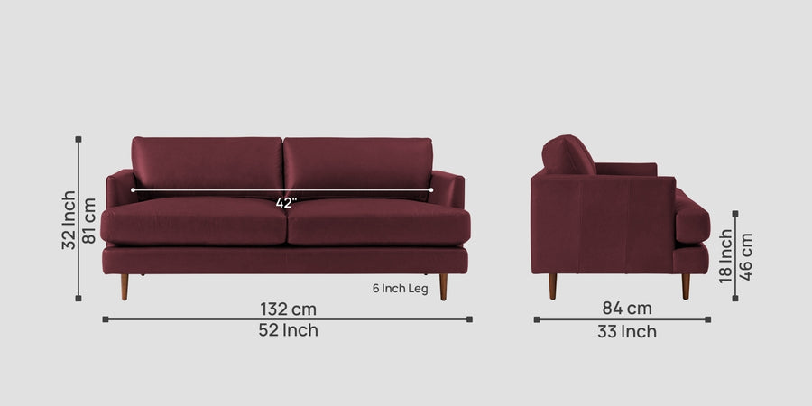Sterio Leatherette 2 Seater Sofa In Burgundy Maroon Colour - Febonic Living
