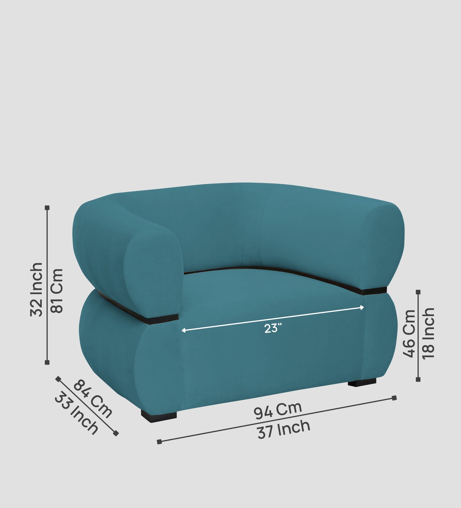 Kula Velvet 1 Seater Sofa In Aqua Blue Colour