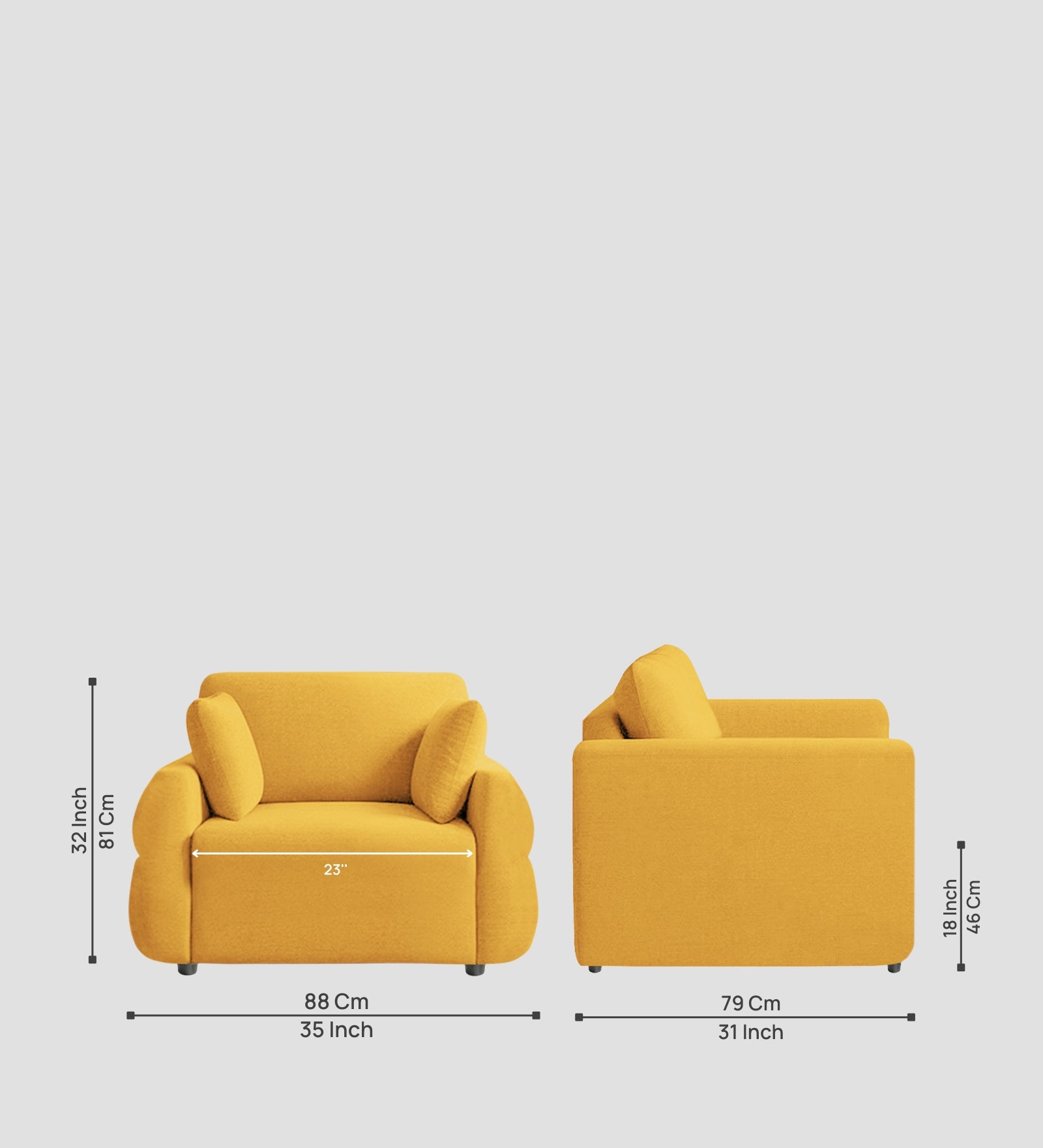 Jack Fabric 1 Seater Sofa In Bold Yellow Colour