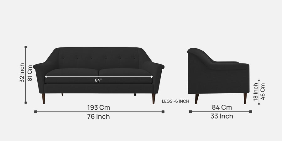 Homer Fabric 3 Seater Sofa In Bitter Black Colour - Febonic Living