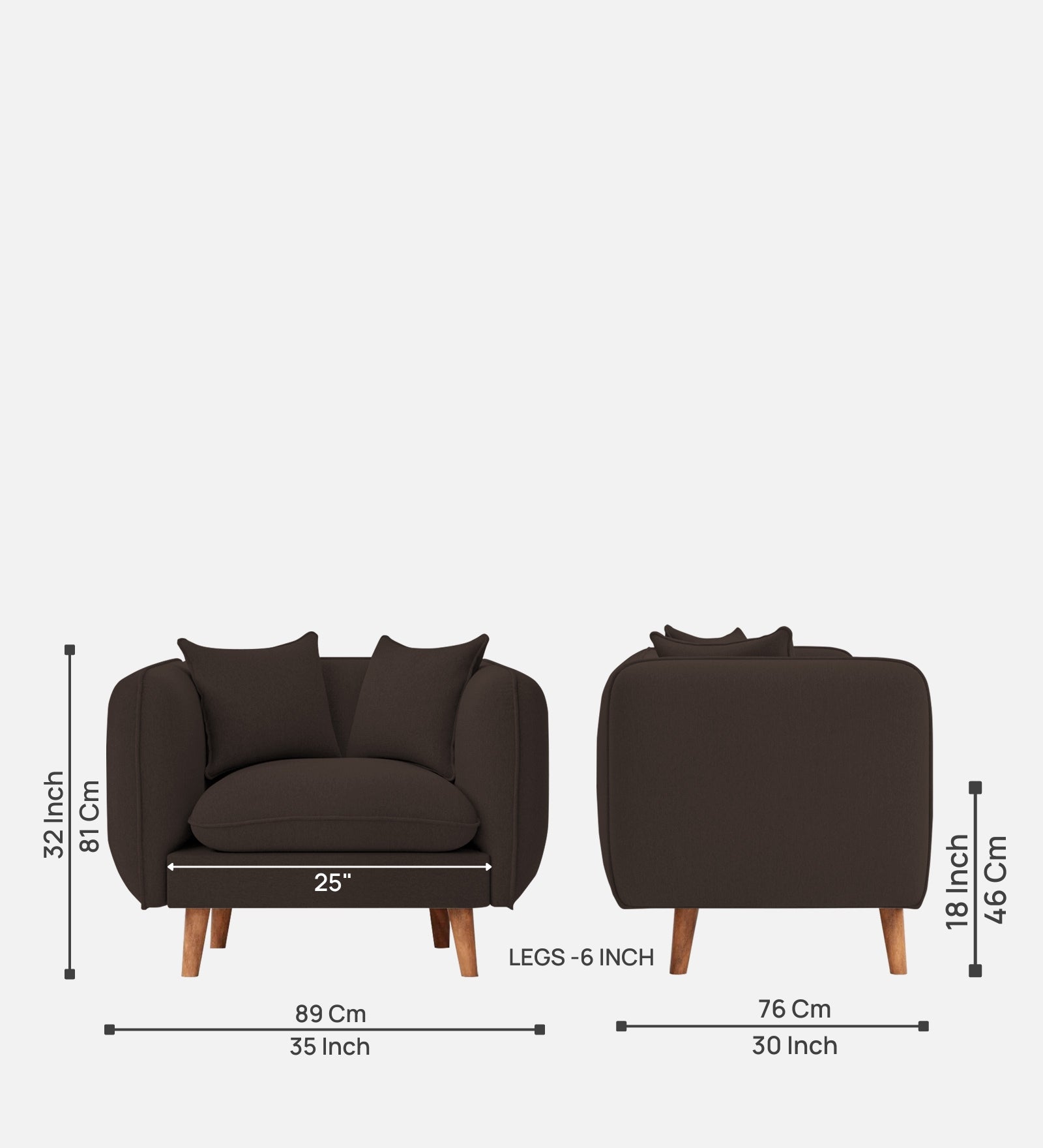 Reva Fabric 1 Seater Sofa In Coco Brown Colour