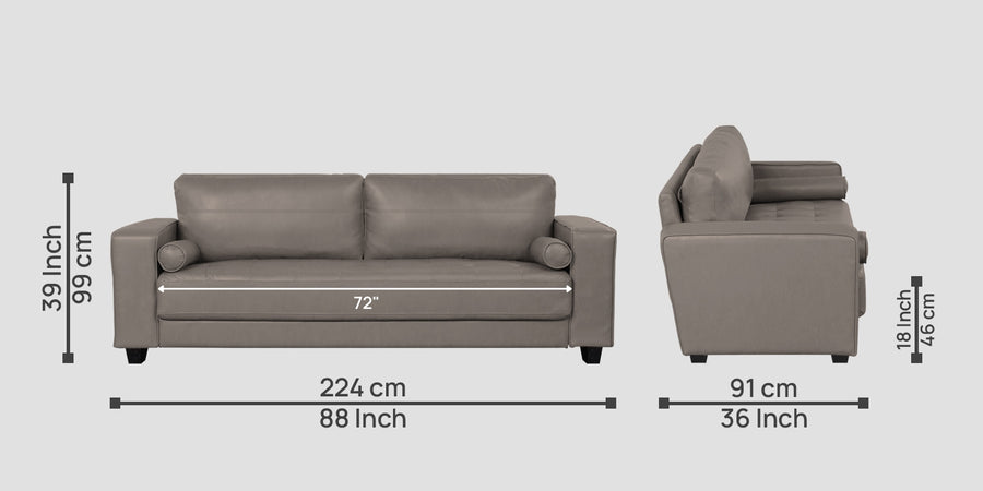 Darwin Leatherette 3 Seater Sofa In Steel Grey Colour - Febonic Living