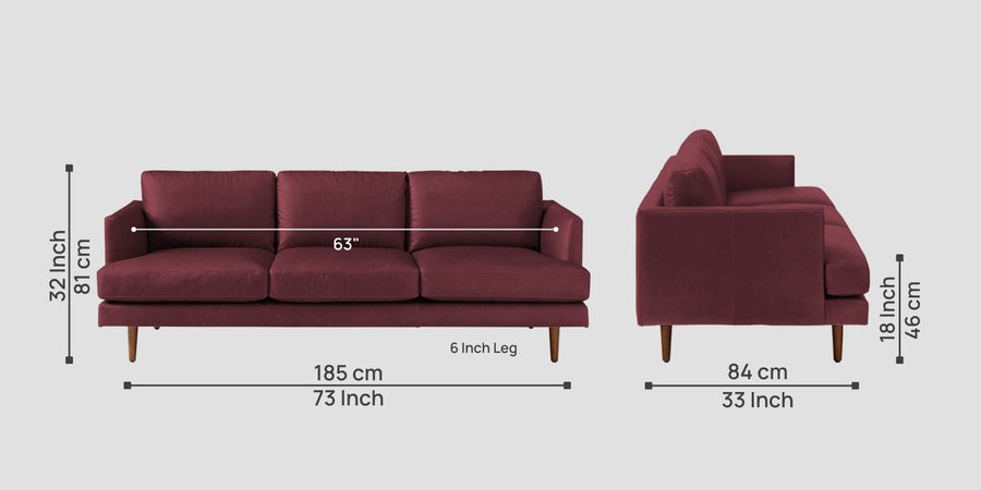 Sterio Leatherette 3 Seater Sofa In Burgundy Maroon Colour - Febonic Living