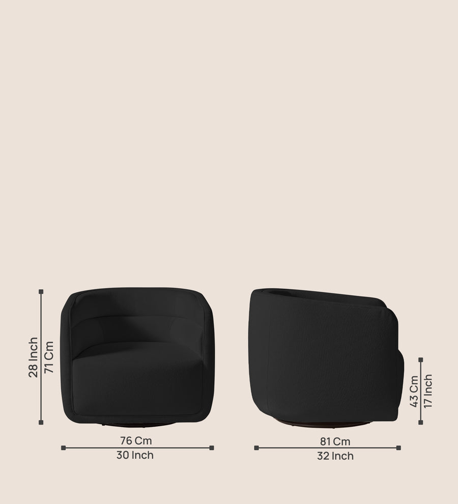 Ria Fabric Swivel Chair In Bitter Black Colour - Febonic Living