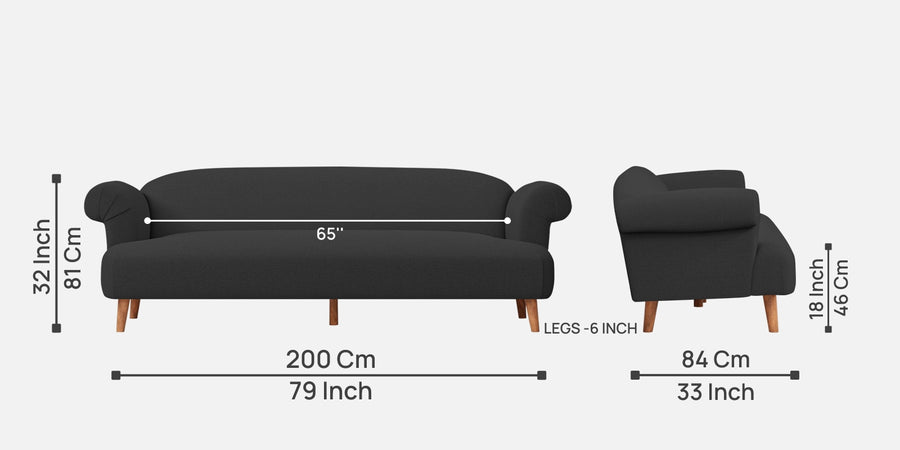 Barber Fabric 3 Seater Sofa In Bitter Black Colour - Febonic Living