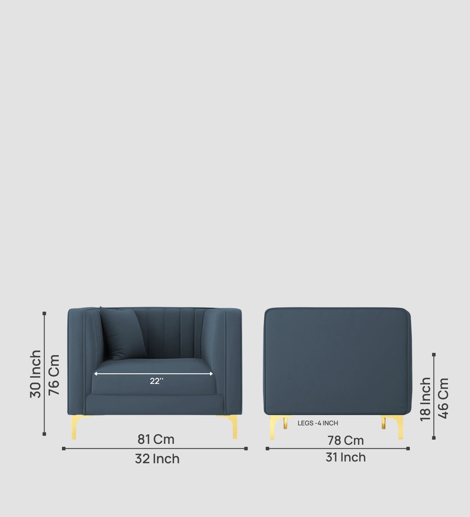 Saban Velvet 1 Seater Sofa in Oxford blue Colour