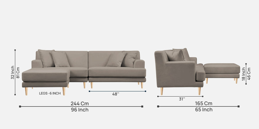 Woody Fabric Rhs Sectional Sofa 3 Lounger In Oat Beige Colour - Febonic Living