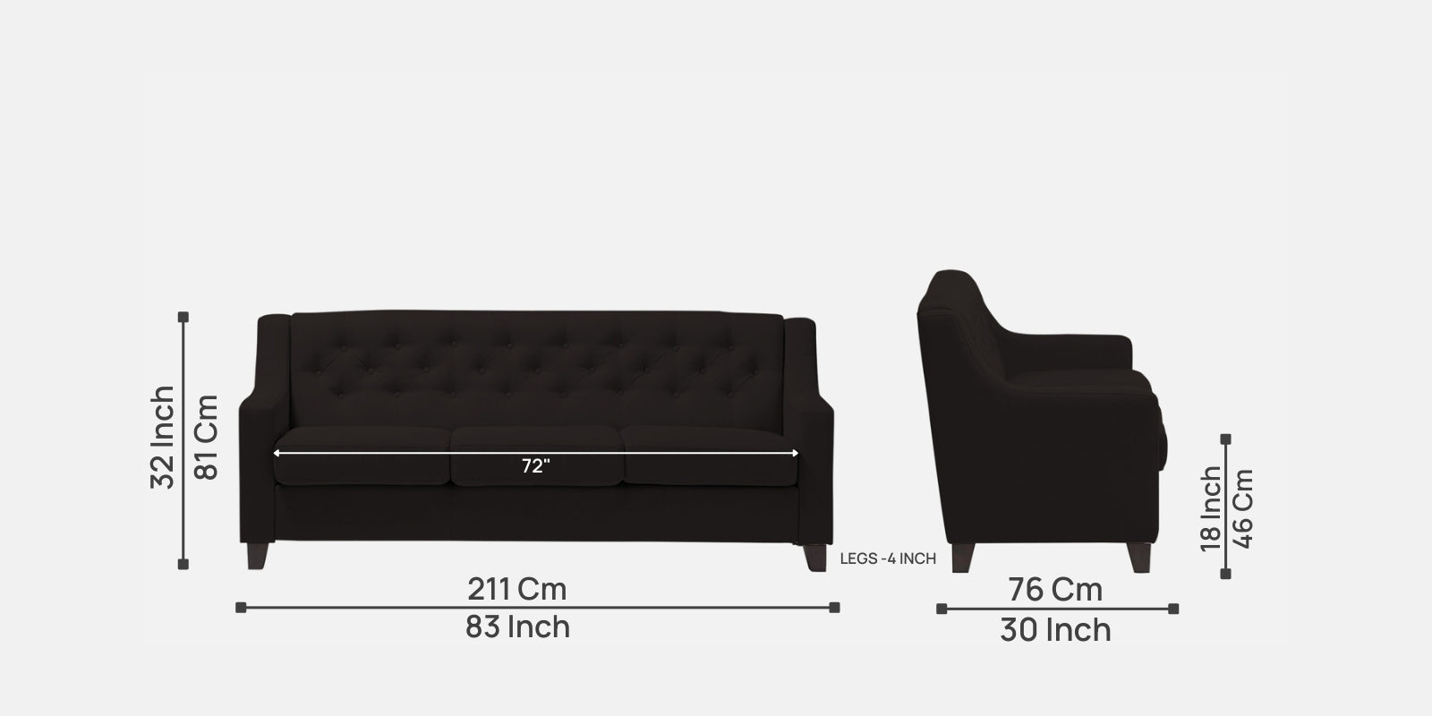 Baidy Fabric 3 Seater Sofa in Cara Brown Colour