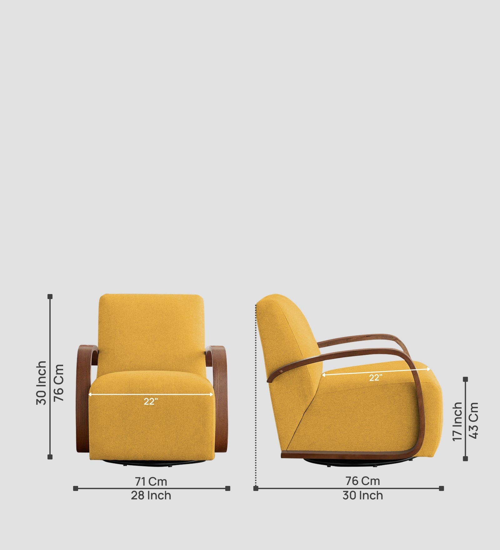 Balma Fabric Swivel Chair in Bold Yellow Colour