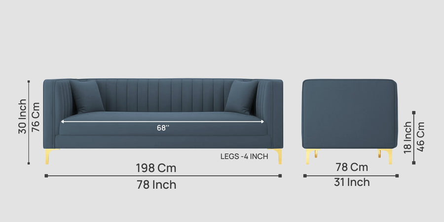 Saban Velvet 3 Seater Sofa In Oxford Blue Colour - Febonic Living