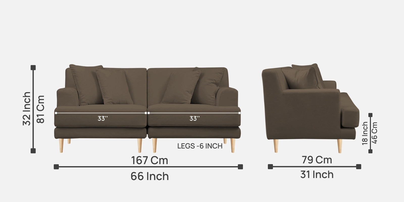 Woody Fabric 2 Seater Sofa in Broco Dust Colour